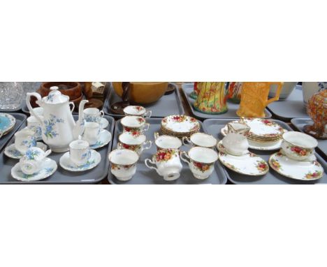 Two trays of Royal Albert 'Old Country Roses' English bone china to include: teacups and saucers, milk jug, sugar bowl, plate