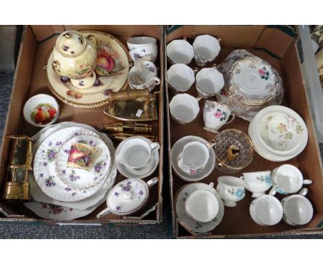 Two boxes of mostly china to include; Royal Standard rose design part tea set, Crown Staffordshire teaware, Myott 'Windswept 