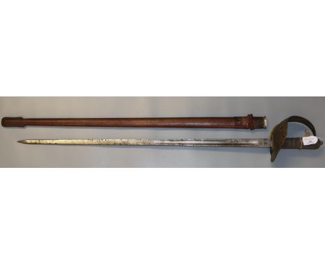 George V British Army Officer's sword with pierced hilt, shark skin wire bound grip, fullered single edged blade, marked Sand