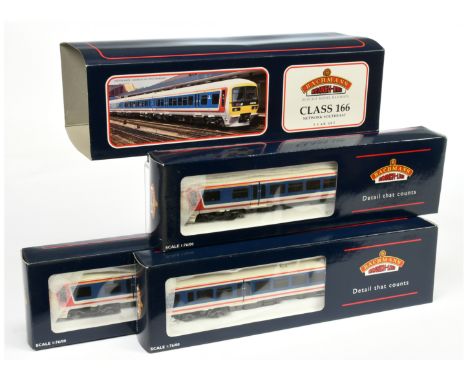 Bachmann OO Gauge 31-025 Class 166 Network Southeast 3-car DMU. Condition is Near Mint in Good boxes and outer sleeve.&nbsp;