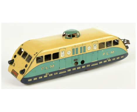 French Hornby O Gauge PLM Single Autorail Car, 3 rail electric. Cream and light / dark Blue. Condition: Good Plus.