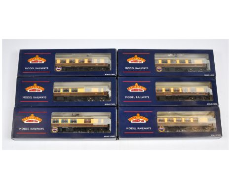 Bachmann group of BR Mk1 Pullman Coaches to include 39-300 Kitchen Car, 39-290 1st Class Coach and others (see photo). Condit