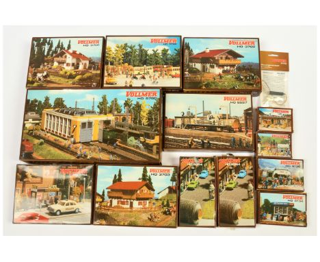 Vollmer HO Group of unbuilt kits. To include 5760 2 rail Engine Shed for diesel or electric loco's, 3766 Bus Station + Bus, 5