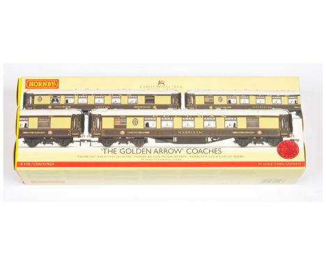 Hornby (China) R4196 "The Golden Arrow" Coach Pack. Containing 3 x Superdetail brown and cream Pullman Cars with lights and G