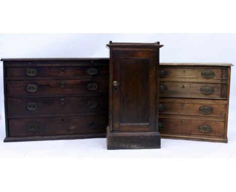 ONE 19TH CENTURY CHEST of four drawers together with a commode, the largest 92cm wide together with a small oak cupboard (3)