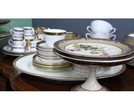 A QUANTITY OF PORCELAIN  to include a Limoges part desert service, a Crown Staffordshire greek key pattern part tea service, 