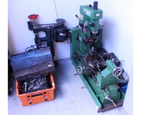 A CHESTER MODEL ENGINEERS LATHE / MILL N0 NF42B with a variety of chucks and tooling, the lathe approximately 108cm long over