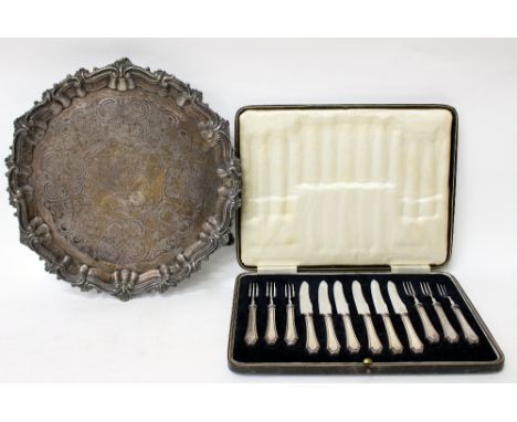 A 19TH CENTURY IRISH SILVER SALVER  with marks for Dublin, Ireland, Robert W Smith 1870 and engraved dedication "Presented to