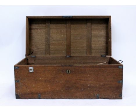 A LATE 19TH CENTURY TEAK AND CAMPHOR WOOD BRASS BOUND TRUNK  94cm wide x 44cm deep x 42cm high 