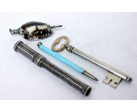 A JOHANN FABER NOVELTY KEY PROPELLING PENCIL an indistinctly marked, possibly Faber pencil sharpener, guilloche enamel and wh