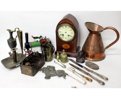 MISCELLANEOUS ITEMS  to include an oval silver box 10cm in length, a Mamod steam tractor, a copper jug and further metalware