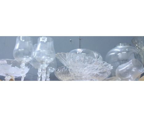 A COLLECTION OF GLASSWARE  to include a ship's decanter, cut glass bowls, moulded glass vases etc.,