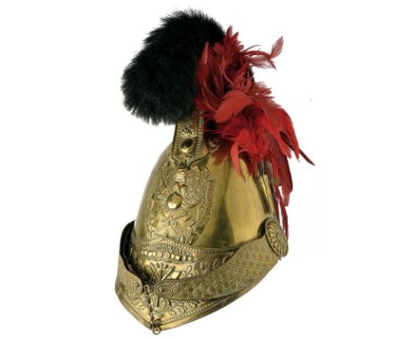dating: last quarter of the 19th Century provenance: France Brass skull, emblem, visor and comb; the emblem featuring the eff
