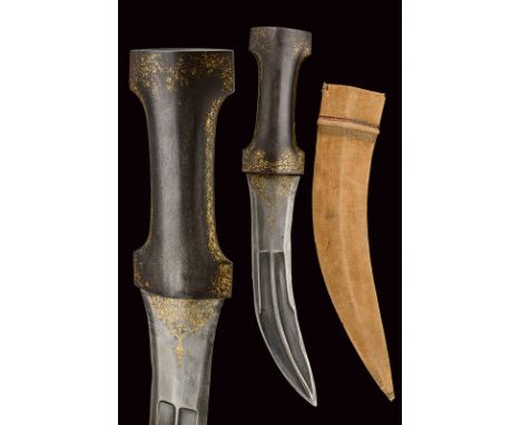 dating: 19th Century provenance: Persia Strong, (damask?), double-edged blade, with double groove and remains of gilt inlays 