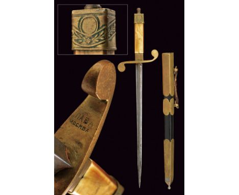 dating: first quarter of the 20th Century provenance: Russia Straight blade of cruciform section; brass hilt, the pommel deco