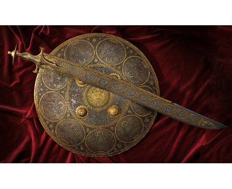 dating: early 20th Century provenance: India Wide, single -and false-edged blade, tang and back with gilt and pierced strengt