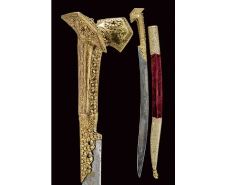 dating: 19th Century provenance: Turkey Typical, slightly curved, single-edged blade, featuring silver decorations depicting 