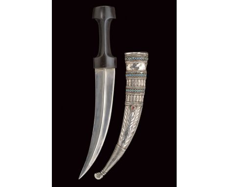 dating: 19th Century provenance: Irak Curved, double-edged, mechanic damask blade, with a raiser at the centre; ivory grip, s