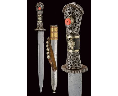 dating: first quarter of the 20th Century provenance: Tibet Straight, single-edged blade with a groove at the back; pierced, 