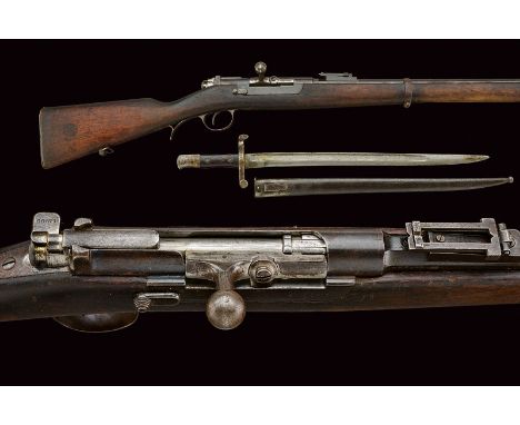 dating: 1875-1890 provenance: Austria Round, rifled, 11 mm cal. barrel, provided with foresight,clutch for a bayonet, adjusta