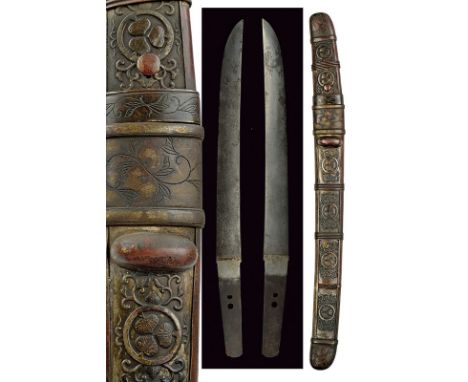 dating: 19th Century provenance: Japan Blade (nagasa 27.5 cm) with not visible hamon and hada (pitting on the edge); nakago w