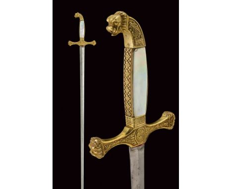dating: circa 1900 provenance: Sweden Straight, double-edged blade of lozenge section, small tang; gilt iron hilt, decorated 