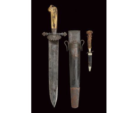 dating: 19th Century provenance: Austria Wide, strong, flat, single -and false-edged blade; iron hilt, on the shell-guard the