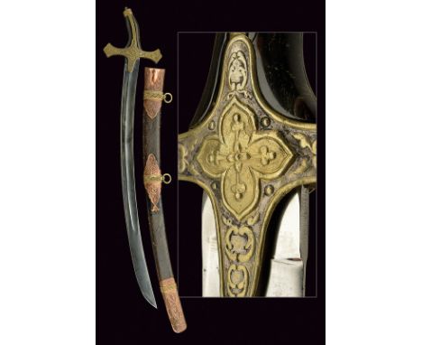 dating: 19th Century provenance: Hungary Wide, curved, single -and false-edged blade with wide fuller and tang. Brass grip en