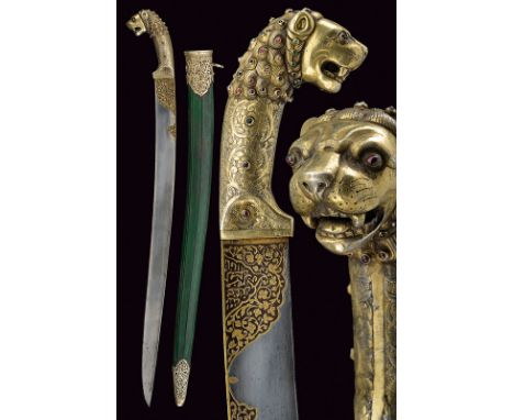 dating: circa 1800 provenance: Indopersia Slightly curved, single-edged blade with hollow faces, on the forte are fine, gilt 