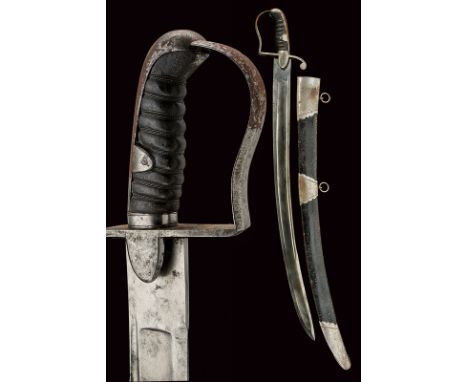 dating: mid-19th Century provenance: England Wide, curved, single-and false-edged blade with fullers and grooves, featuring a