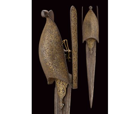 dating: circa 1700 provenance: India Straight, double-edged blade, thickened and ribbed at the tip, carved with thin grooves 