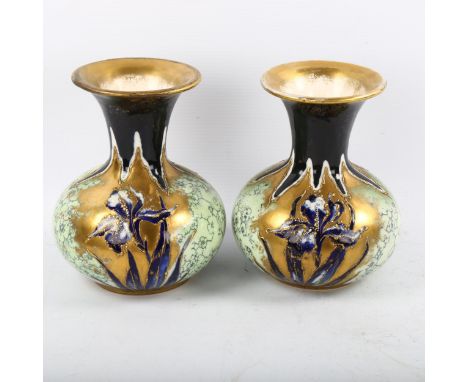 A pair of Austrian Art Nouveau gilded porcelain lily design vases, factory marks R St K, height 16cm&nbsp;*CONDITION REPORT C