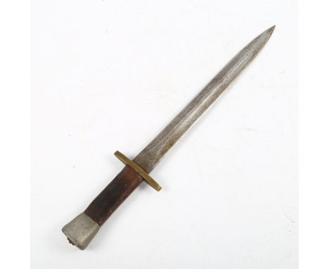 A Second World War period long dagger with gemstone set pommel, length 42cmGood condition, no makers marks, some pitting to b
