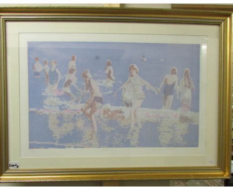 A Mary Beresford Williams (B.1931) Cornish school limited edition photo transparent screen print, 19/75, entitled 'Bathers 7'