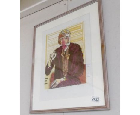 A Pamela Guille A.R.C.A. limited edition artists proof linocut print of Virginia Woolf, pencil signed, titled and numbered by