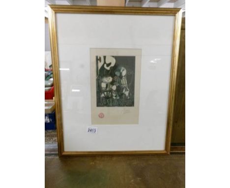 A framed and glazed Pablo Picasso (1881-1973) print, stamped and signed in pencil.