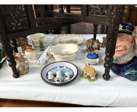 A mixed lot of collectable china including Royal Doulton character jug 'Old Salt' D6551, Bunnikins, Goebel Hummel figures, Li