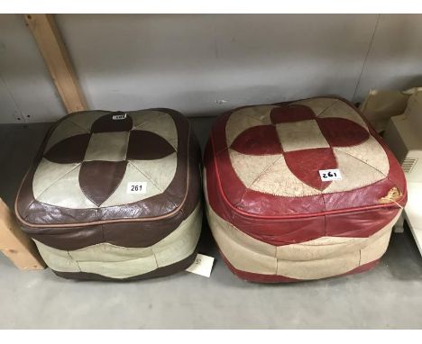 2 vintage leather pouffs