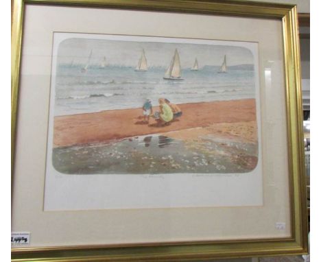 A Mary Beresford Williams (B.1931) Cornish school limited edition print, 1/70, entitled 'The Family' (Beach scene), signed, t