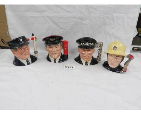4 Royal Doulton 'Journey Through Britain' series character jugs being Fireman, Policeman, Engine Driver and Postman.