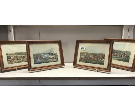4 coloured engraving depicting hunting scenes.``