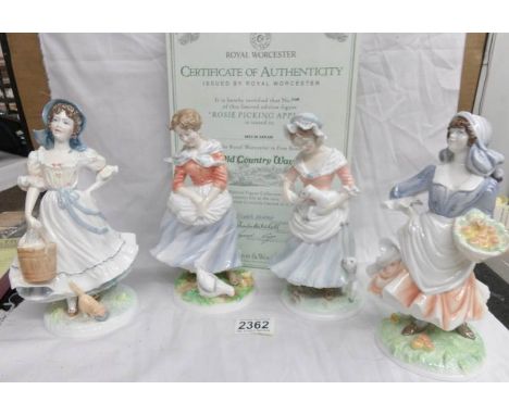 A set of 4 Royal Worcester limited edition 'Old Country Ways' figurines being Rosie Picking Apples, The Shepherdess, The Milk