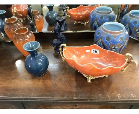 A Carlton ware planter, art glass vase, Chameleon ware vase etc.