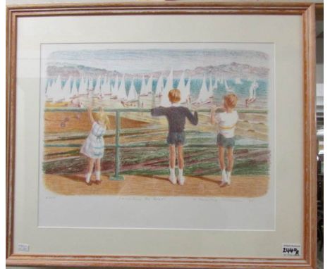 A Mary Beresford Williams (B.1931) Cornish school limited edition print, 47/55, entitled 'Launching the Boats', signed, numbe