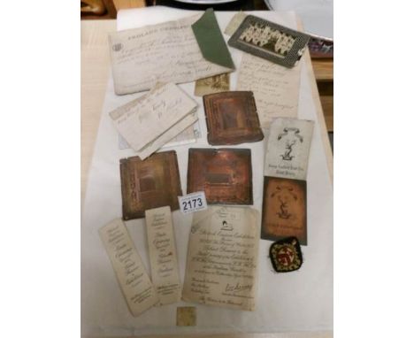 An interesting lot of ephemera including an 1871 Pedlar's Certificate, copper printing plates, British Empire Exhibition tick