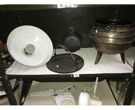 2 cauldron planters, industrial ceiling light etc.