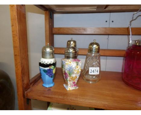 2 glass and 2 ceramic sugar sifters.