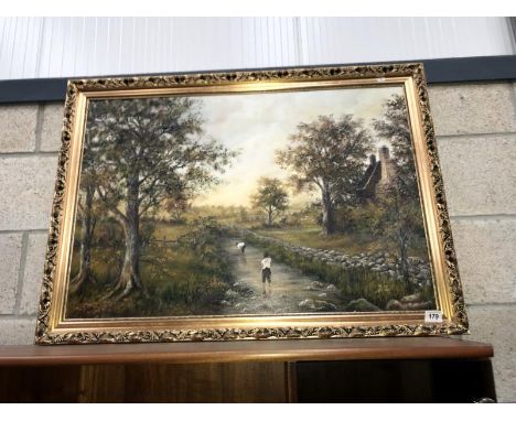 An ornate framed oil on canvas rural study signed K Sankey, image 87 x 60 cm.
