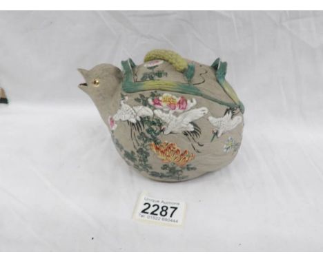 A Chinese teapot in the form of a bird (makers mark under lid).