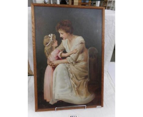 An oil on board painting of a mother and daughter signed R W Beannie?
